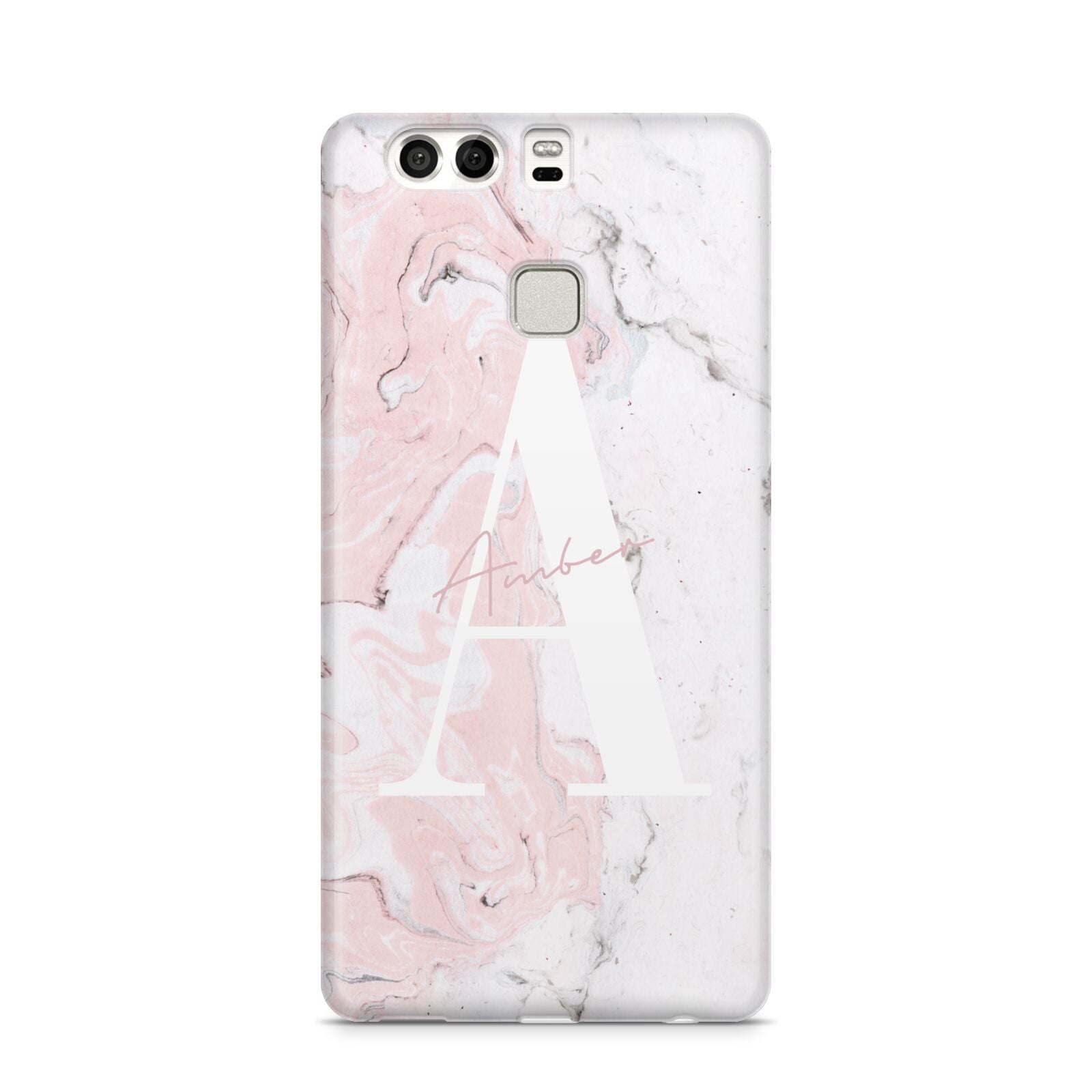 Monogrammed Pink White Ink Marble Huawei P9 Case