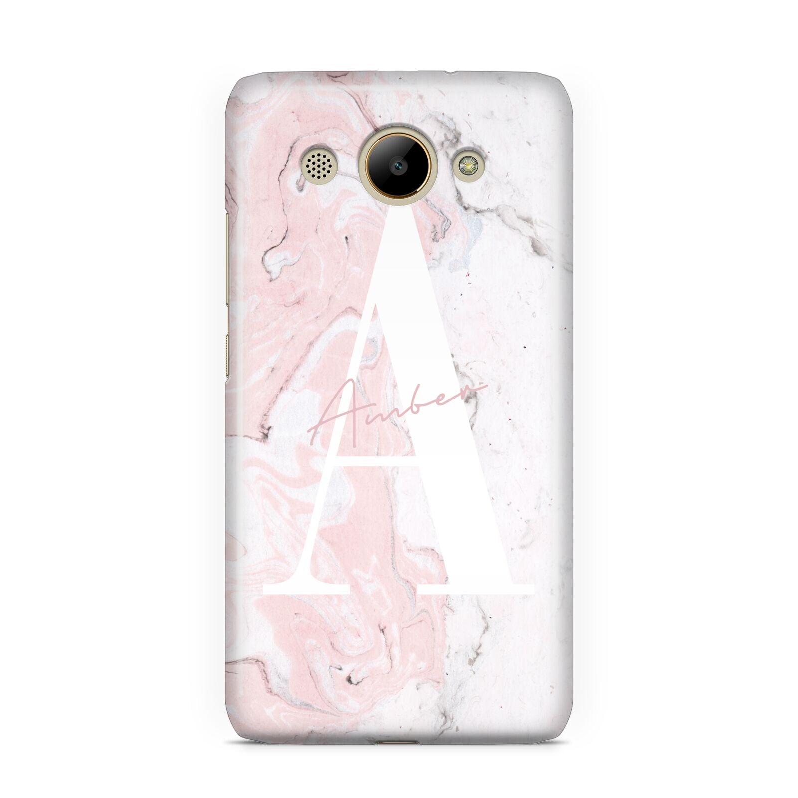 Monogrammed Pink White Ink Marble Huawei Y3 2017