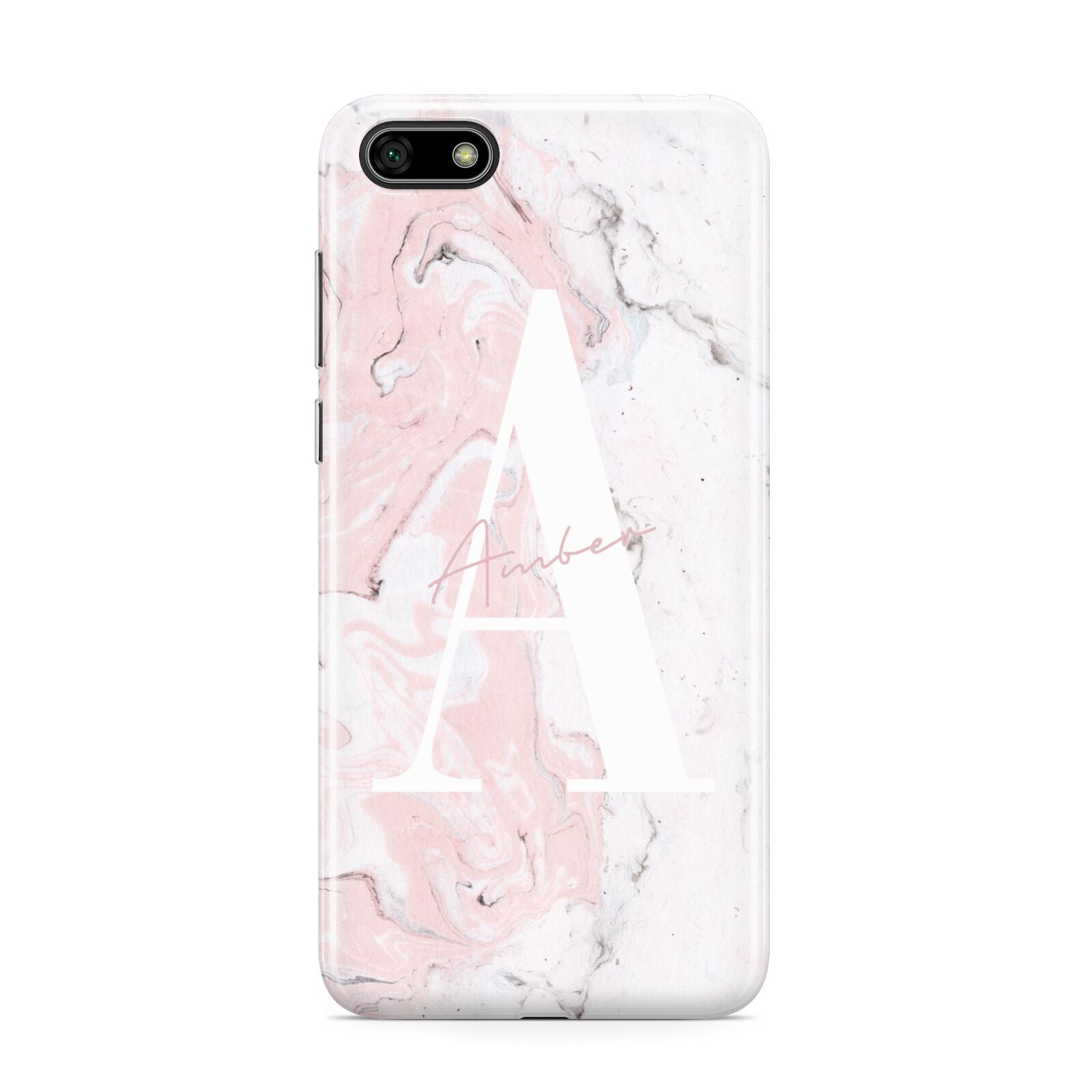 Monogrammed Pink White Ink Marble Huawei Y5 Prime 2018 Phone Case