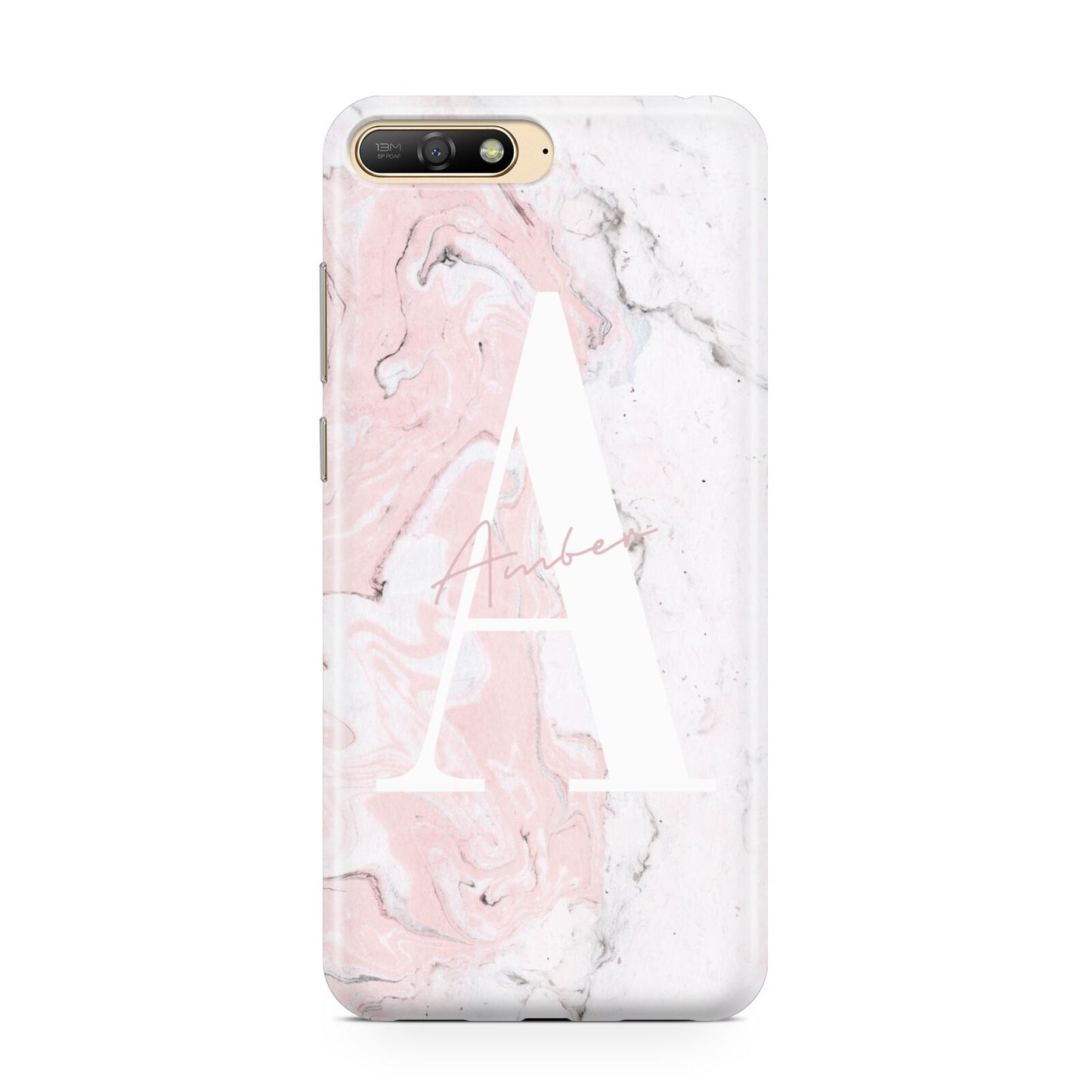 Monogrammed Pink White Ink Marble Huawei Y6 2018