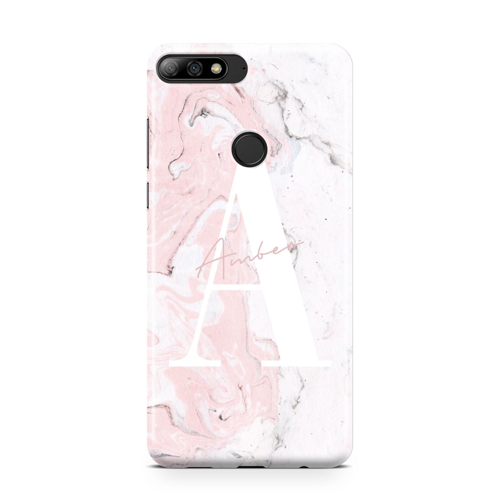 Monogrammed Pink White Ink Marble Huawei Y7 2018