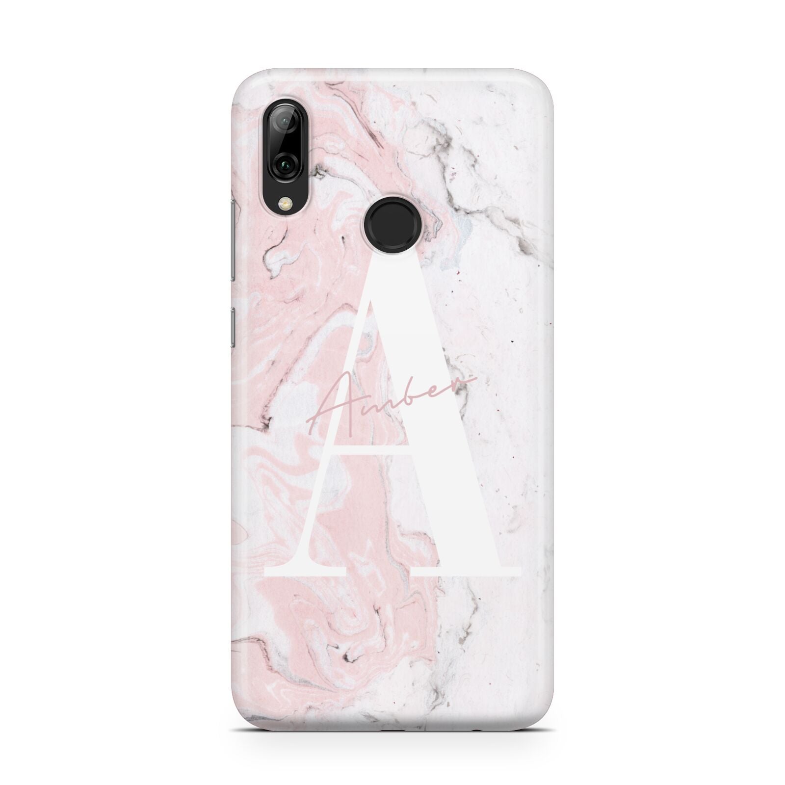 Monogrammed Pink White Ink Marble Huawei Y7 2019