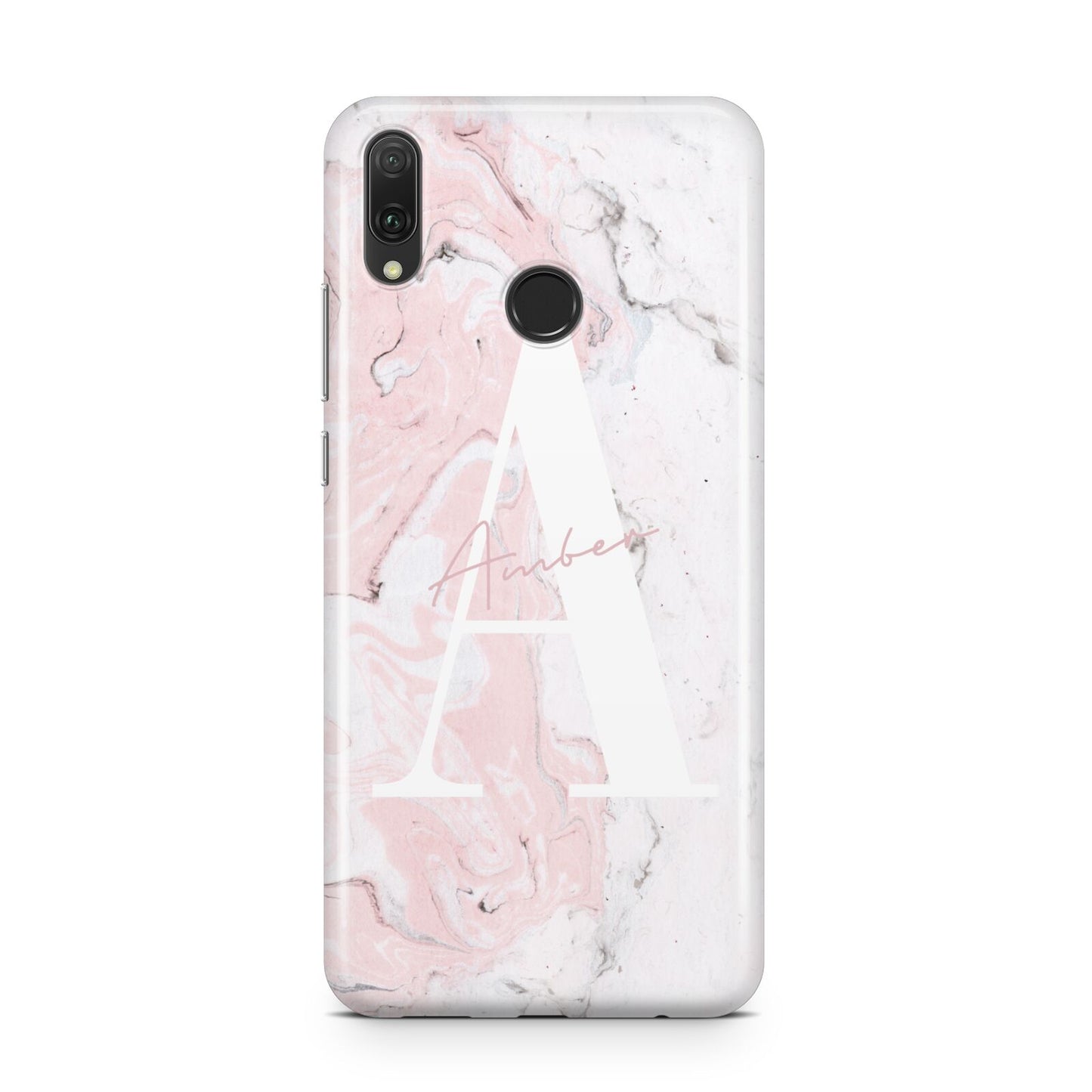 Monogrammed Pink White Ink Marble Huawei Y9 2019