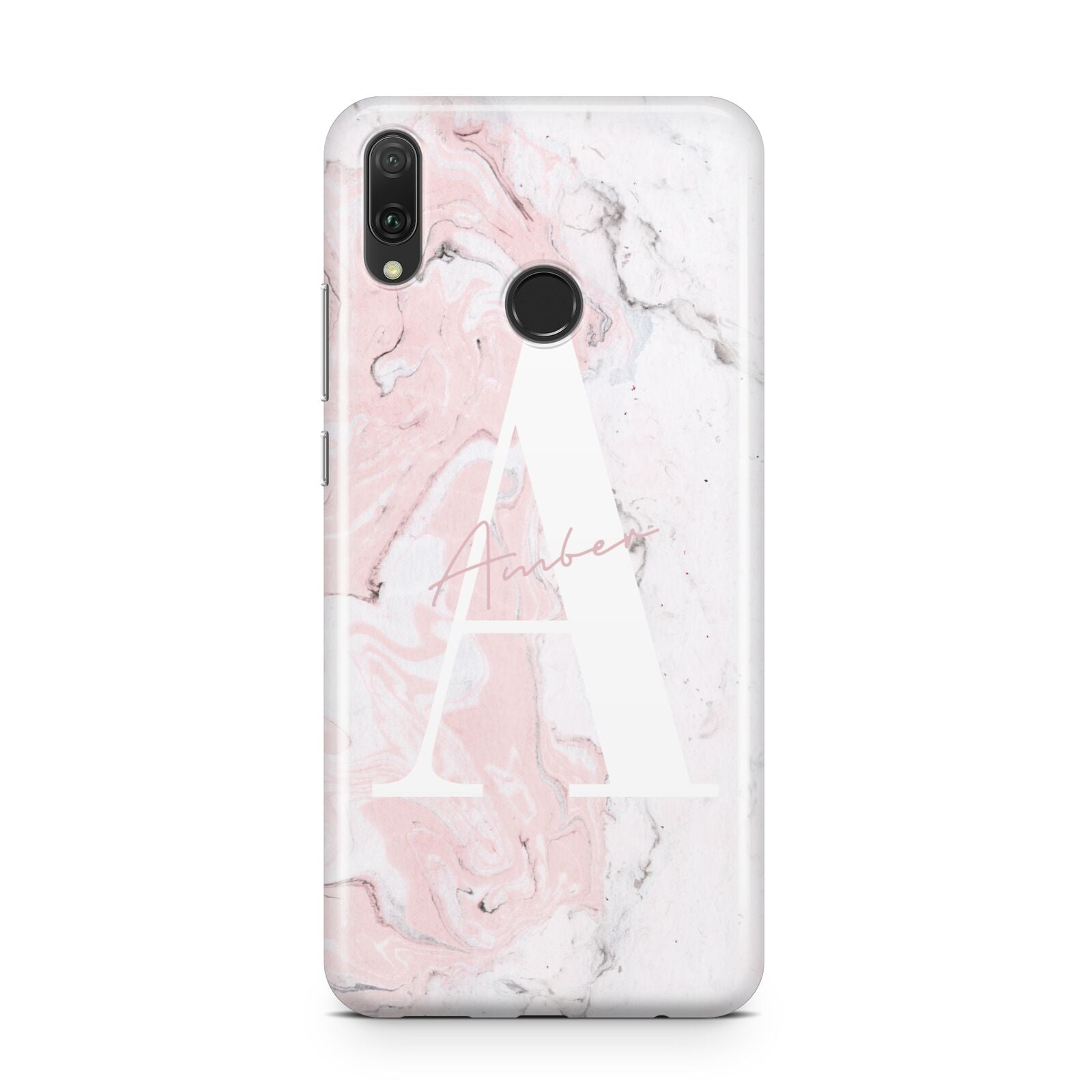 Monogrammed Pink White Ink Marble Huawei Y9 2019