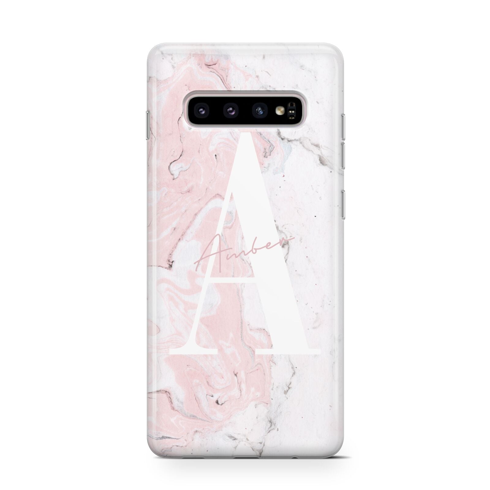 Monogrammed Pink White Ink Marble Protective Samsung Galaxy Case