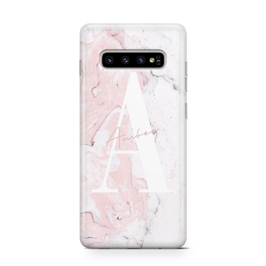 Monogrammed Pink White Ink Marble Protective Samsung Galaxy Case