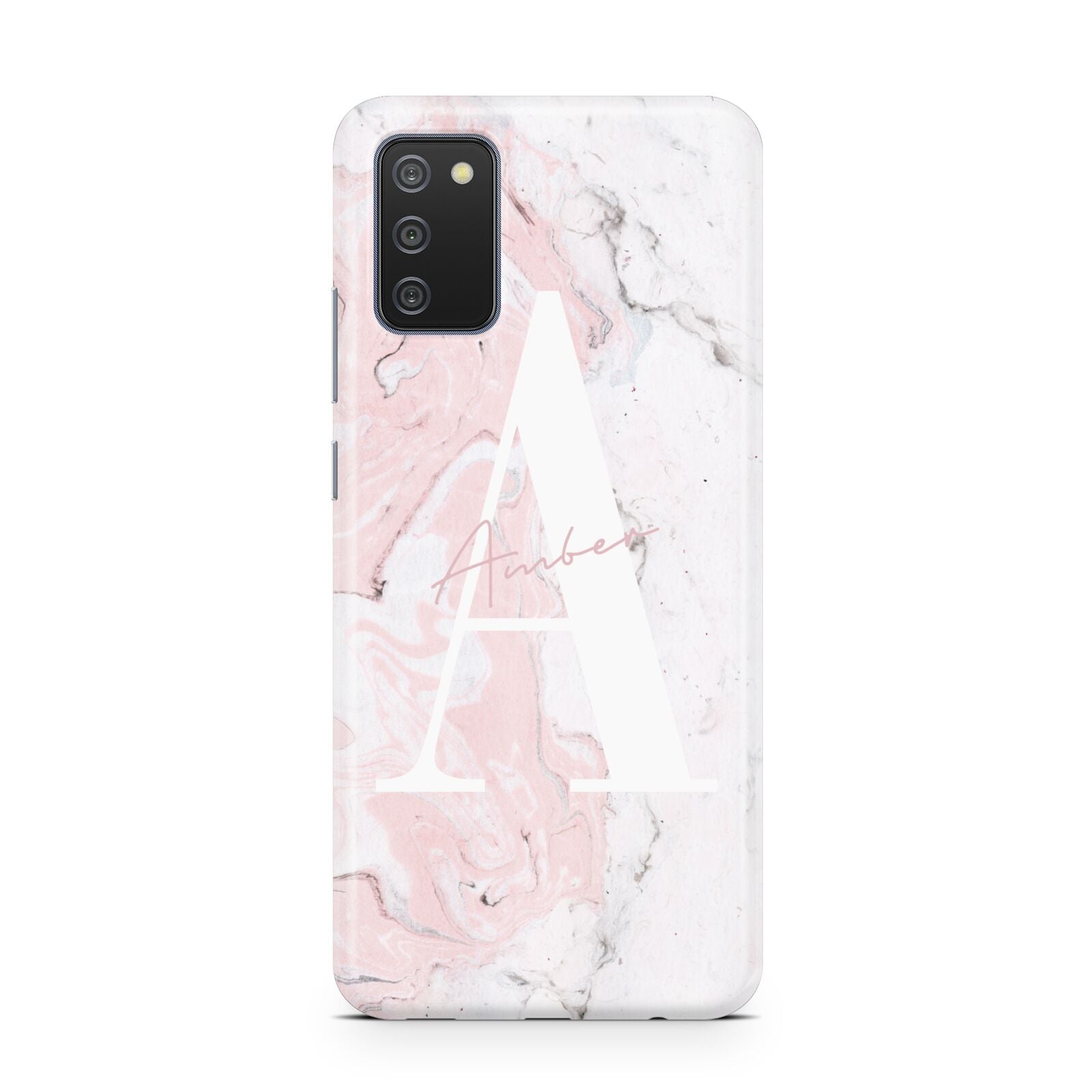 Monogrammed Pink White Ink Marble Samsung A02s Case