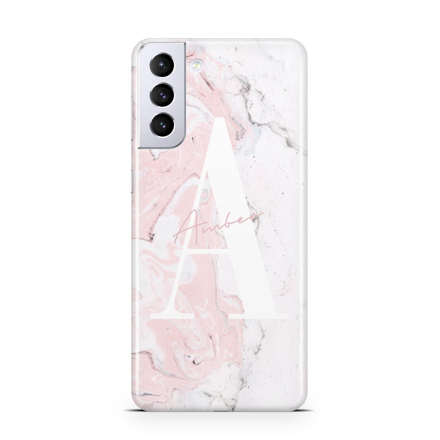 Monogrammed Pink White Ink Marble Samsung S21 Plus Case