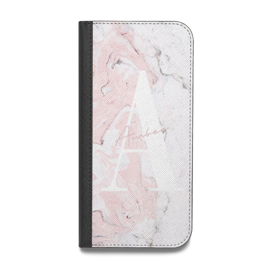 Monogrammed Pink White Ink Marble Vegan Leather Flip iPhone Case