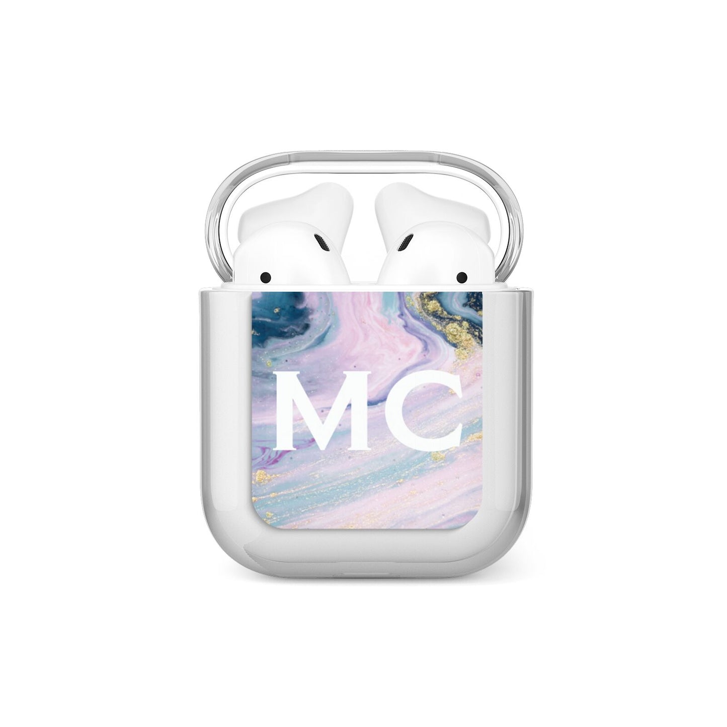 Monogrammed Purple Gold Glitter Marble AirPods Case