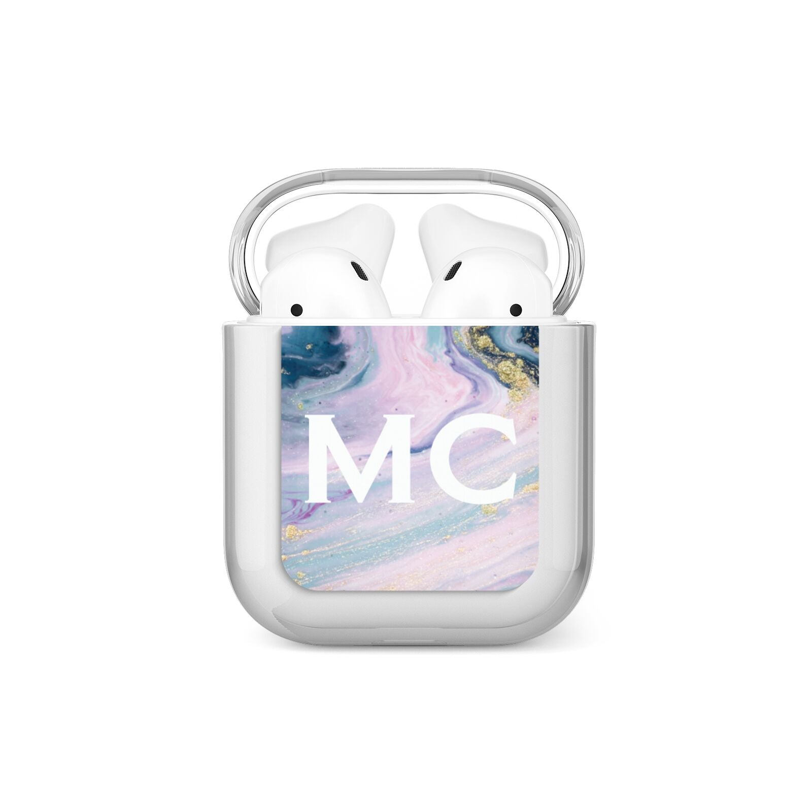 Monogrammed Purple Gold Glitter Marble AirPods Case