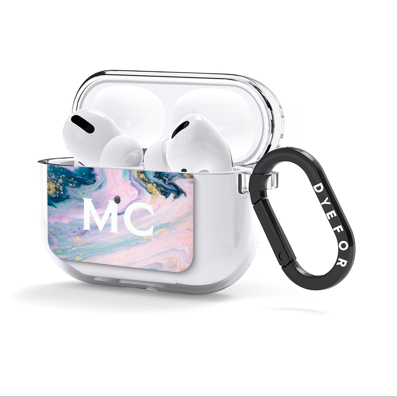 Monogrammed Purple Gold Glitter Marble AirPods Clear Case 3rd Gen Side Image