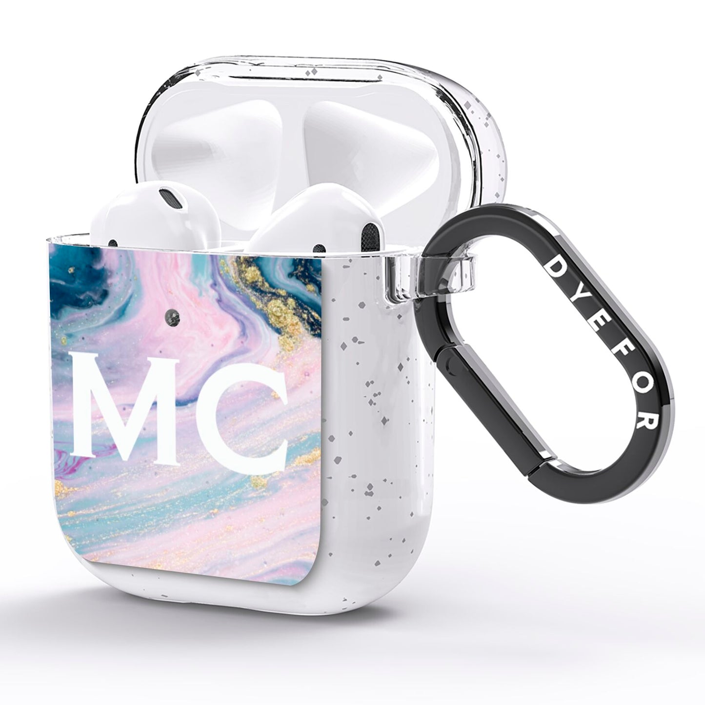 Monogrammed Purple Gold Glitter Marble AirPods Glitter Case Side Image