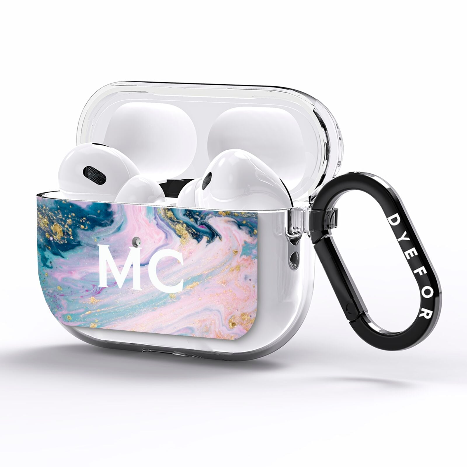 Monogrammed Purple Gold Glitter Marble AirPods Pro Clear Case Side Image