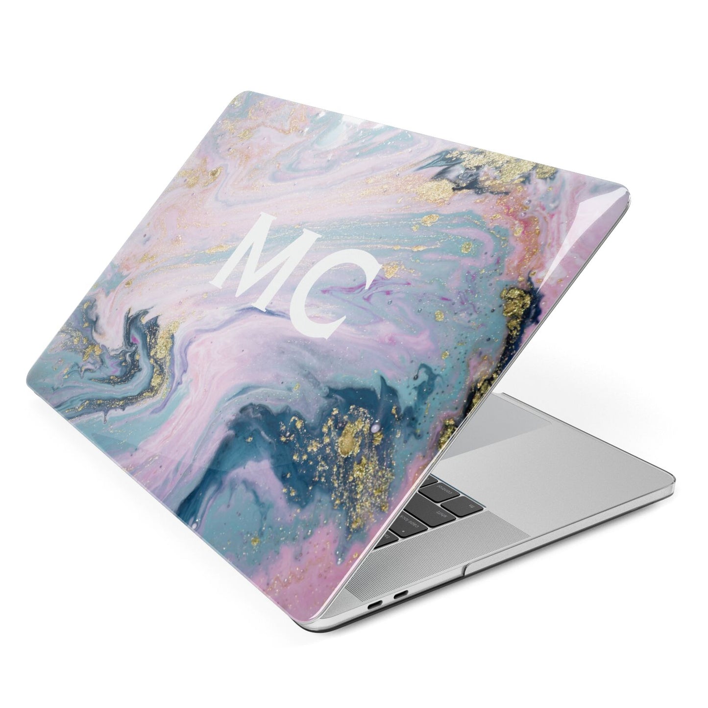 Monogrammed Purple Gold Glitter Marble Apple MacBook Case Side View