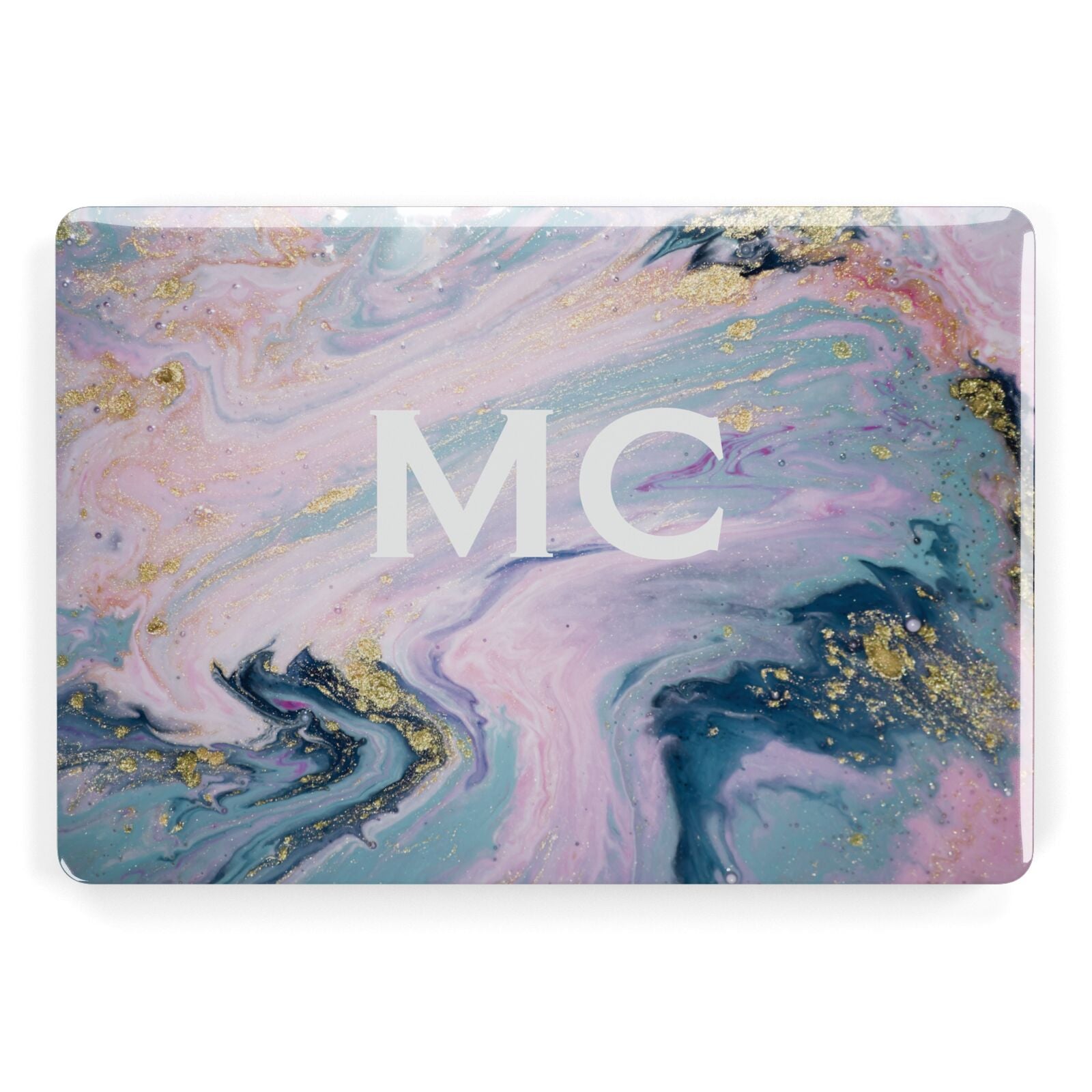 Monogrammed Purple Gold Glitter Marble Apple MacBook Case