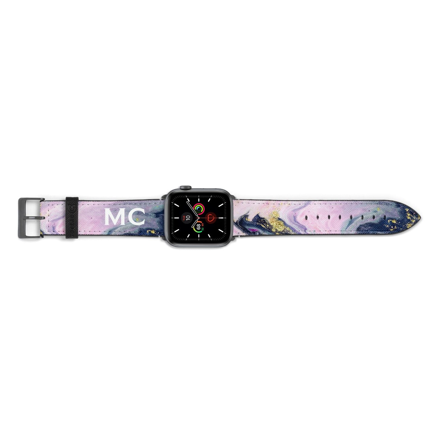 Monogrammed Purple Gold Glitter Marble Apple Watch Strap Landscape Image Space Grey Hardware