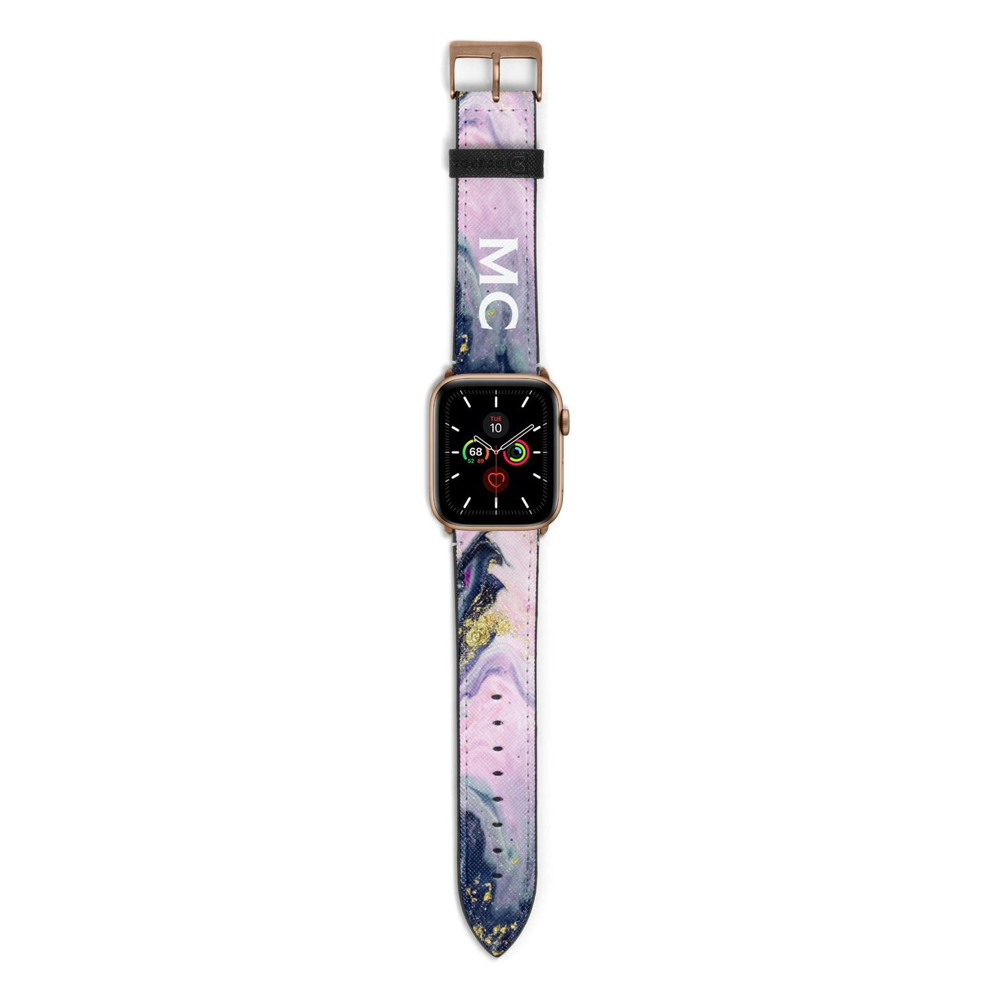Monogrammed Purple Gold Glitter Marble Apple Watch Strap with Gold Hardware