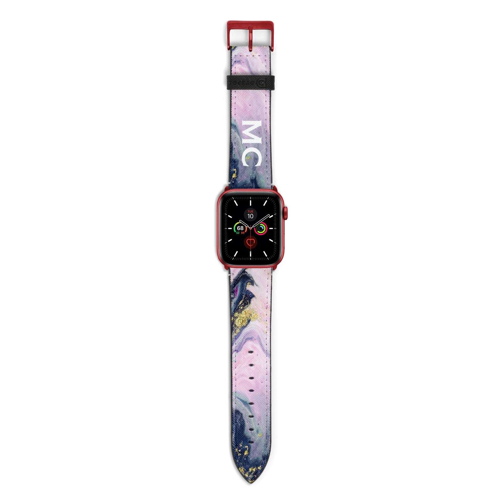 Monogrammed Purple Gold Glitter Marble Apple Watch Strap with Red Hardware