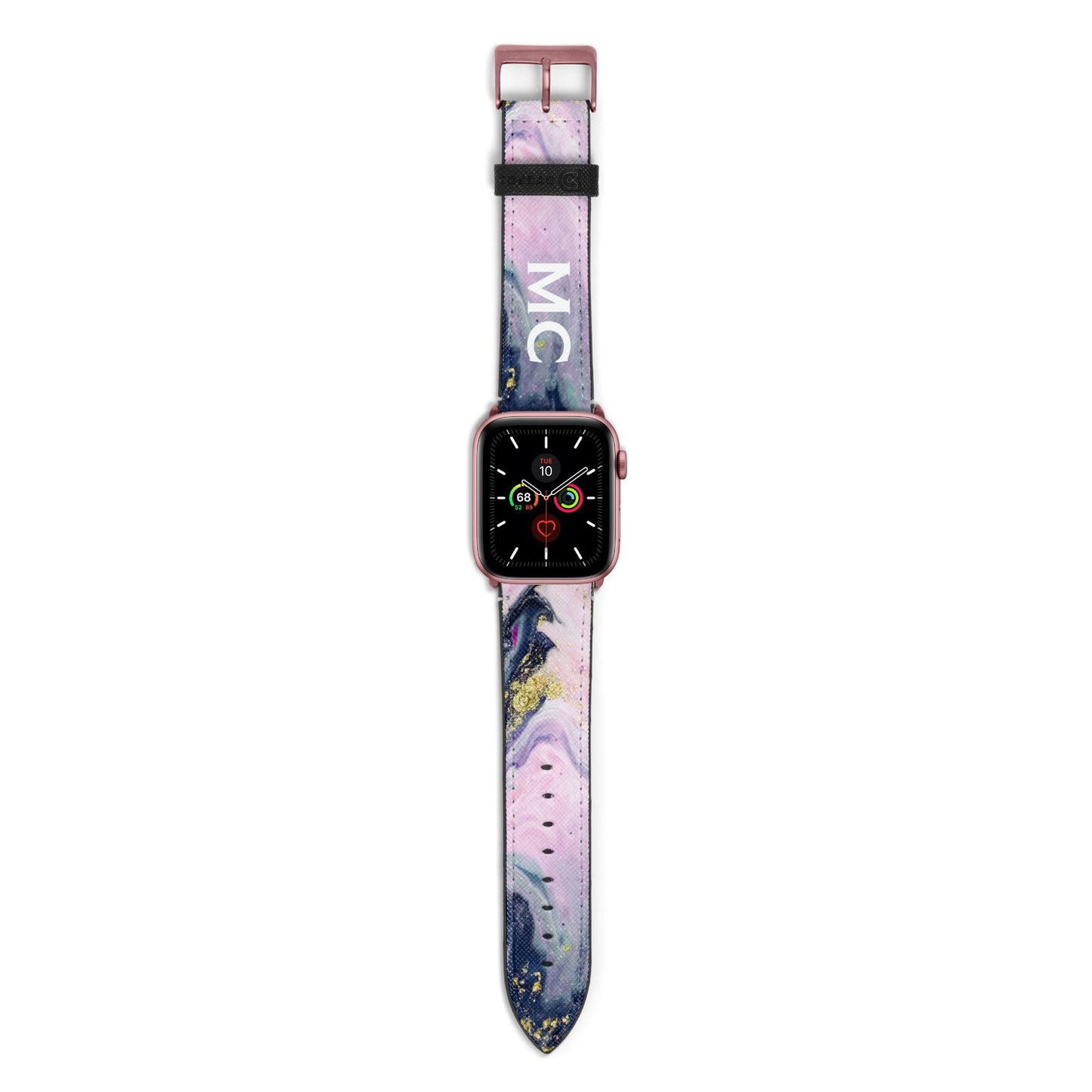 Monogrammed Purple Gold Glitter Marble Apple Watch Strap with Rose Gold Hardware