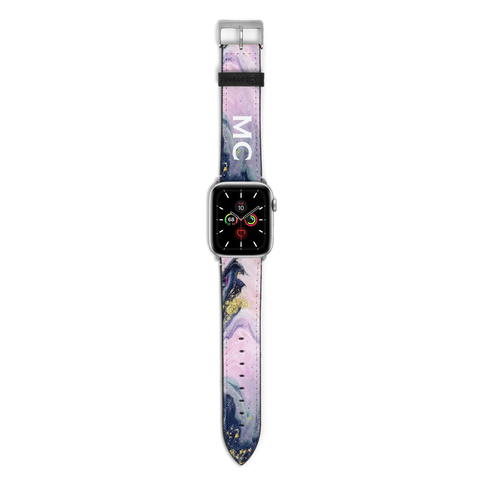 Monogrammed Purple Gold Glitter Marble Apple Watch Strap with Silver Hardware