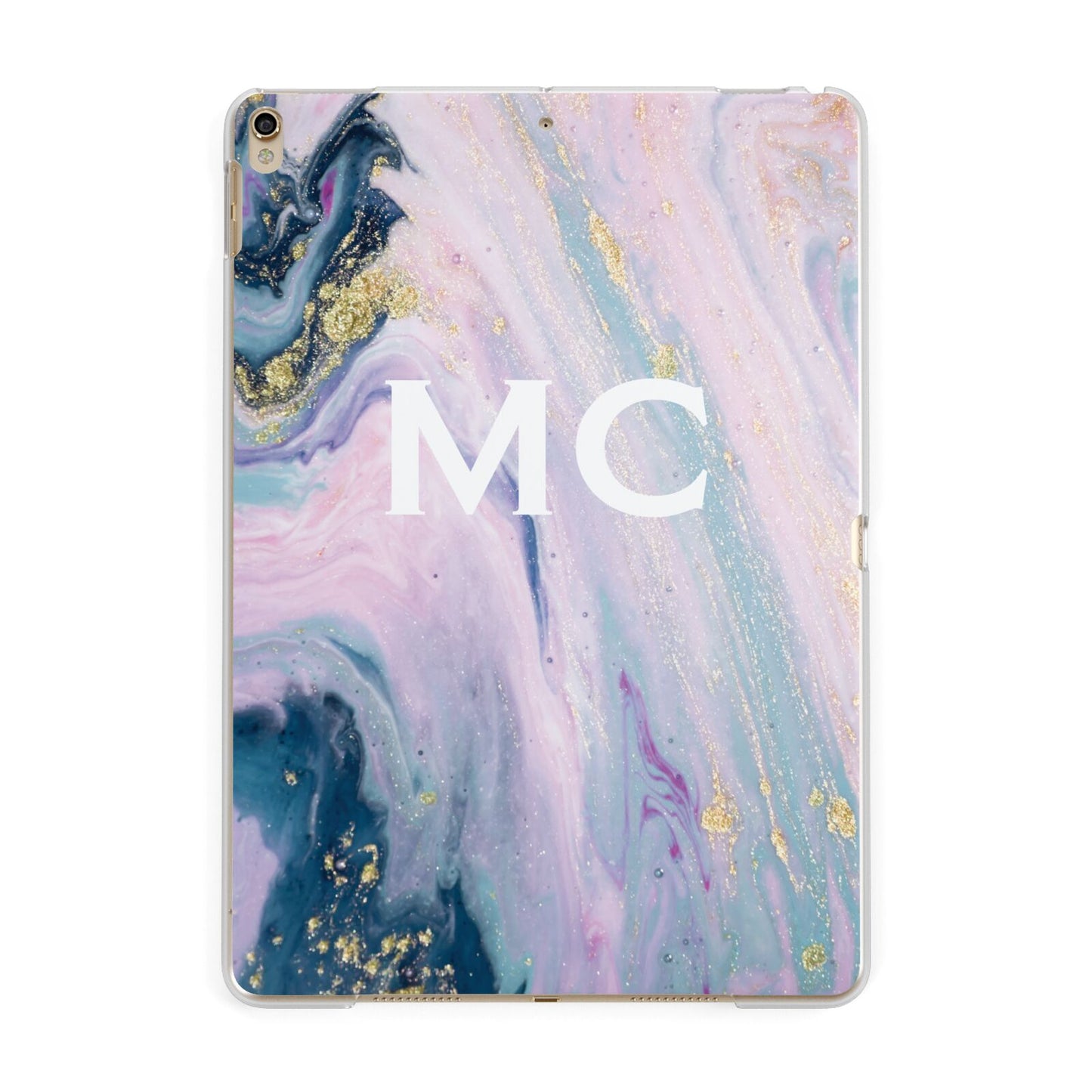 Monogrammed Purple Gold Glitter Marble Apple iPad Gold Case