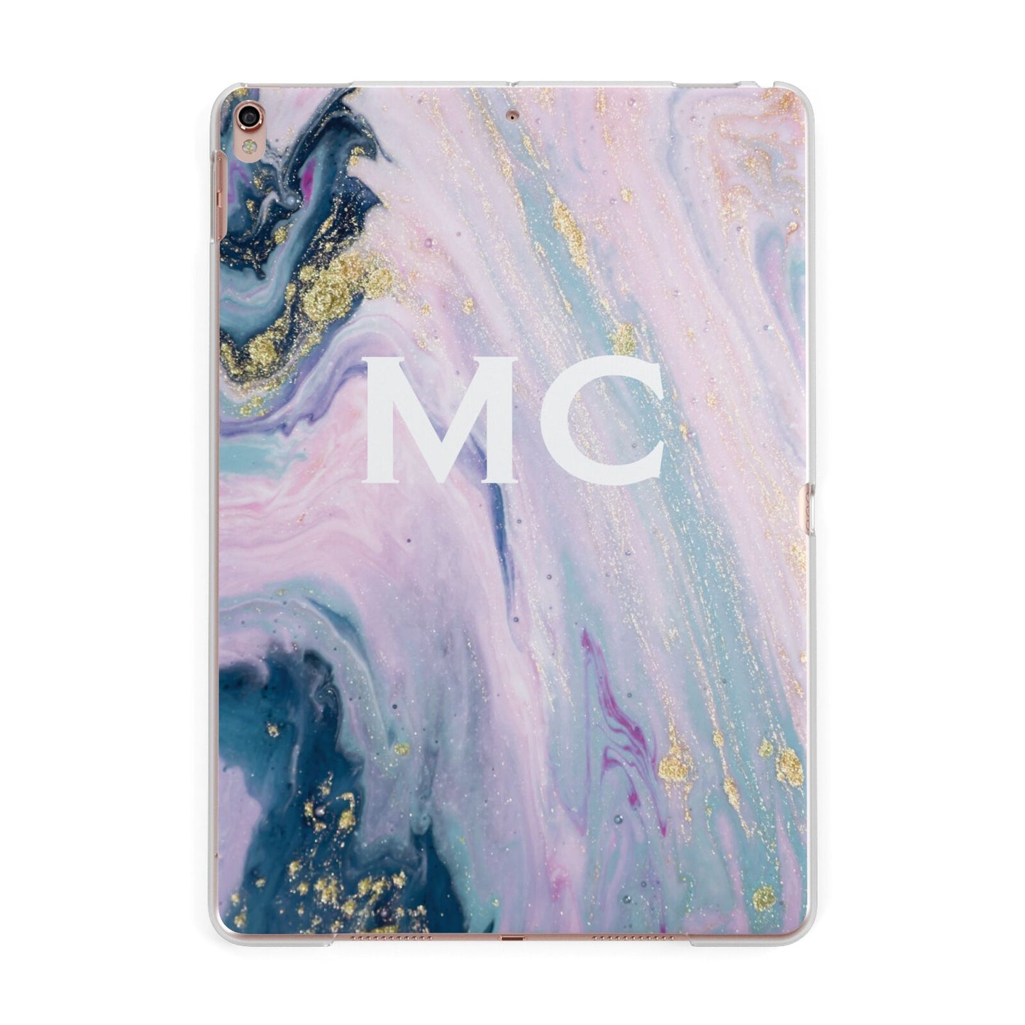 Monogrammed Purple Gold Glitter Marble Apple iPad Rose Gold Case