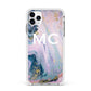 Monogrammed Purple Gold Glitter Marble Apple iPhone 11 Pro Max in Silver with White Impact Case