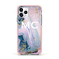 Monogrammed Purple Gold Glitter Marble Apple iPhone 11 Pro in Silver with Pink Impact Case