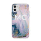 Monogrammed Purple Gold Glitter Marble Apple iPhone 11 in White with Bumper Case