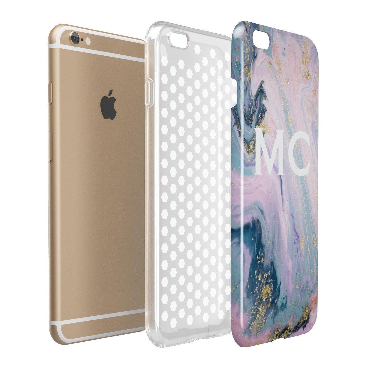 Monogrammed Purple Gold Glitter Marble Apple iPhone 6 Plus 3D Tough Case Expand Detail Image