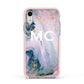 Monogrammed Purple Gold Glitter Marble Apple iPhone XR Impact Case Pink Edge on Silver Phone