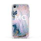 Monogrammed Purple Gold Glitter Marble Apple iPhone XR Impact Case White Edge on Silver Phone