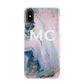 Monogrammed Purple Gold Glitter Marble Apple iPhone XS 3D Snap Case