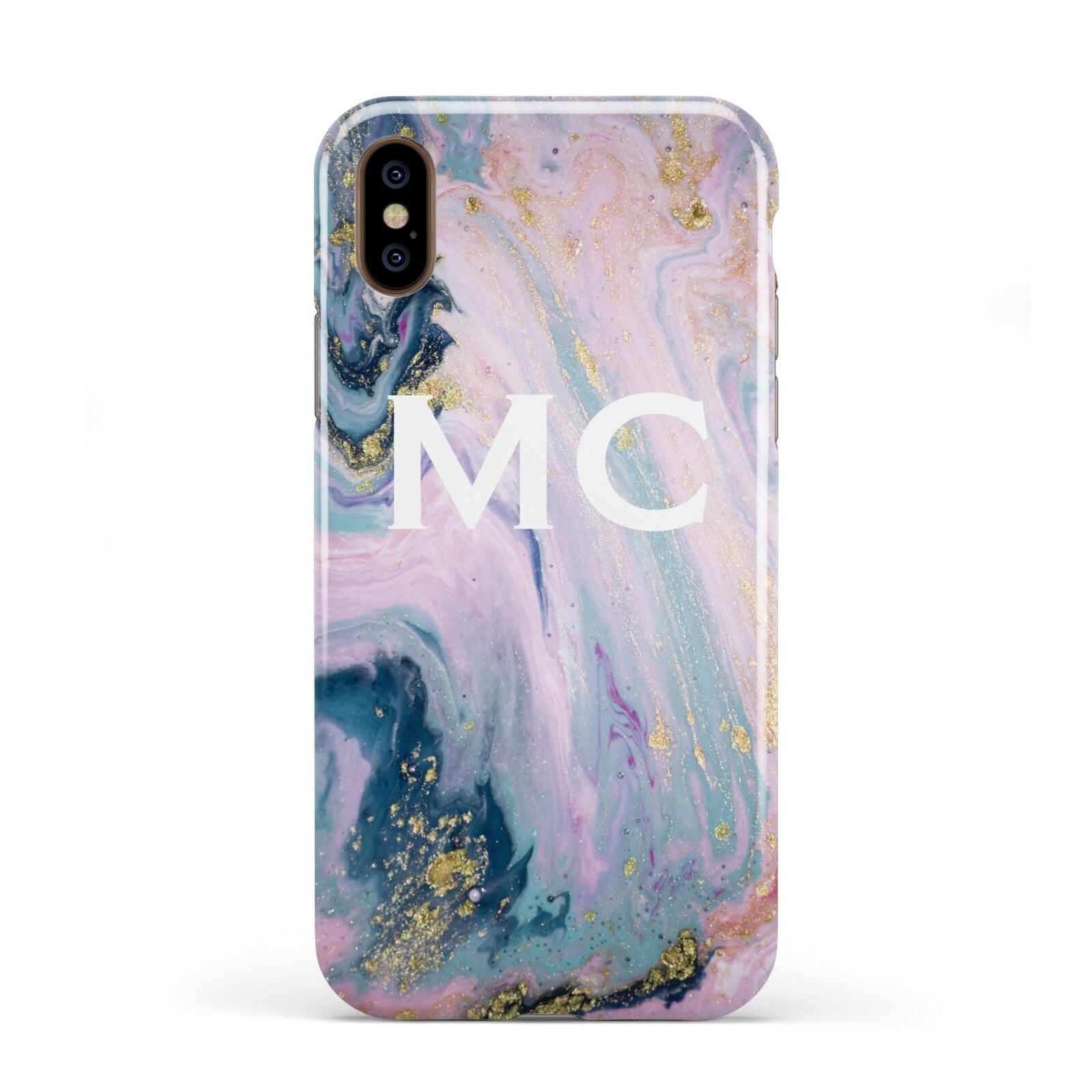 Monogrammed Purple Gold Glitter Marble Apple iPhone XS 3D Tough