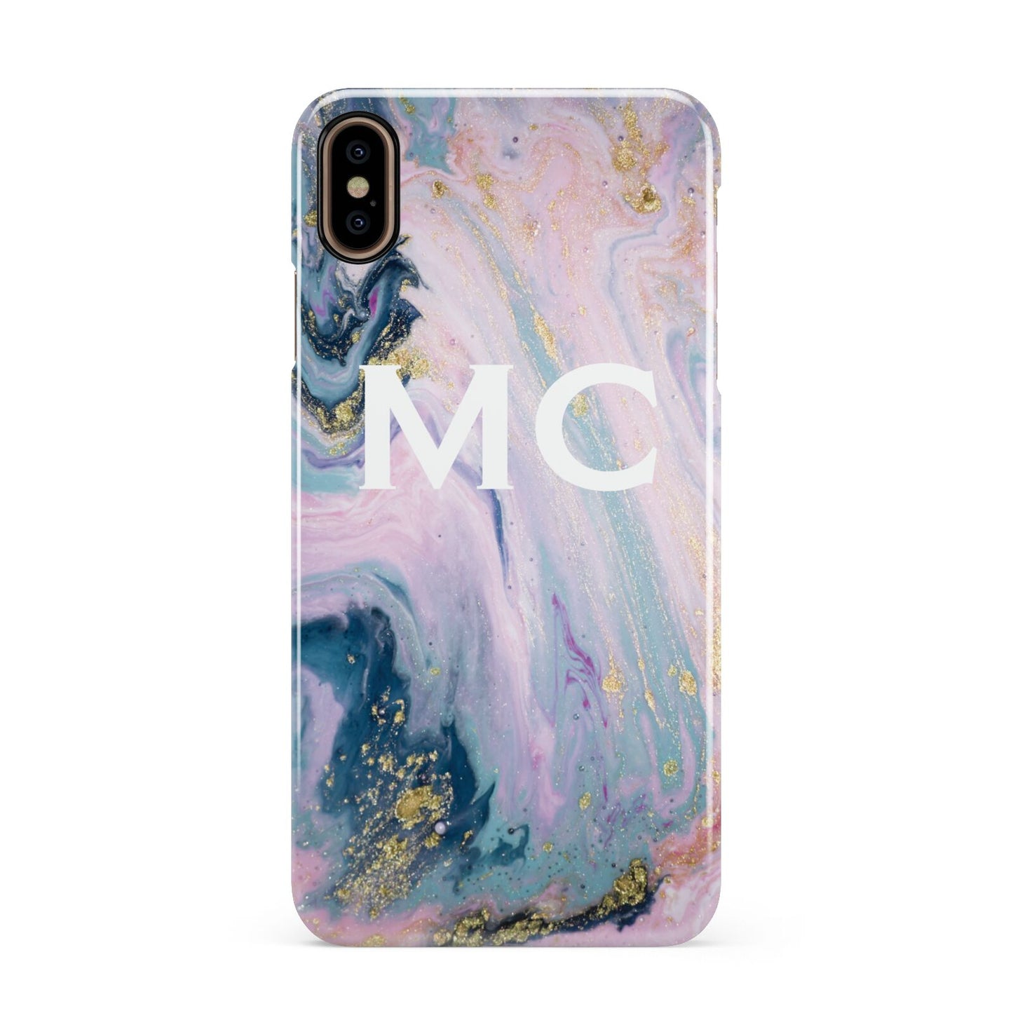 Monogrammed Purple Gold Glitter Marble Apple iPhone Xs Max 3D Snap Case