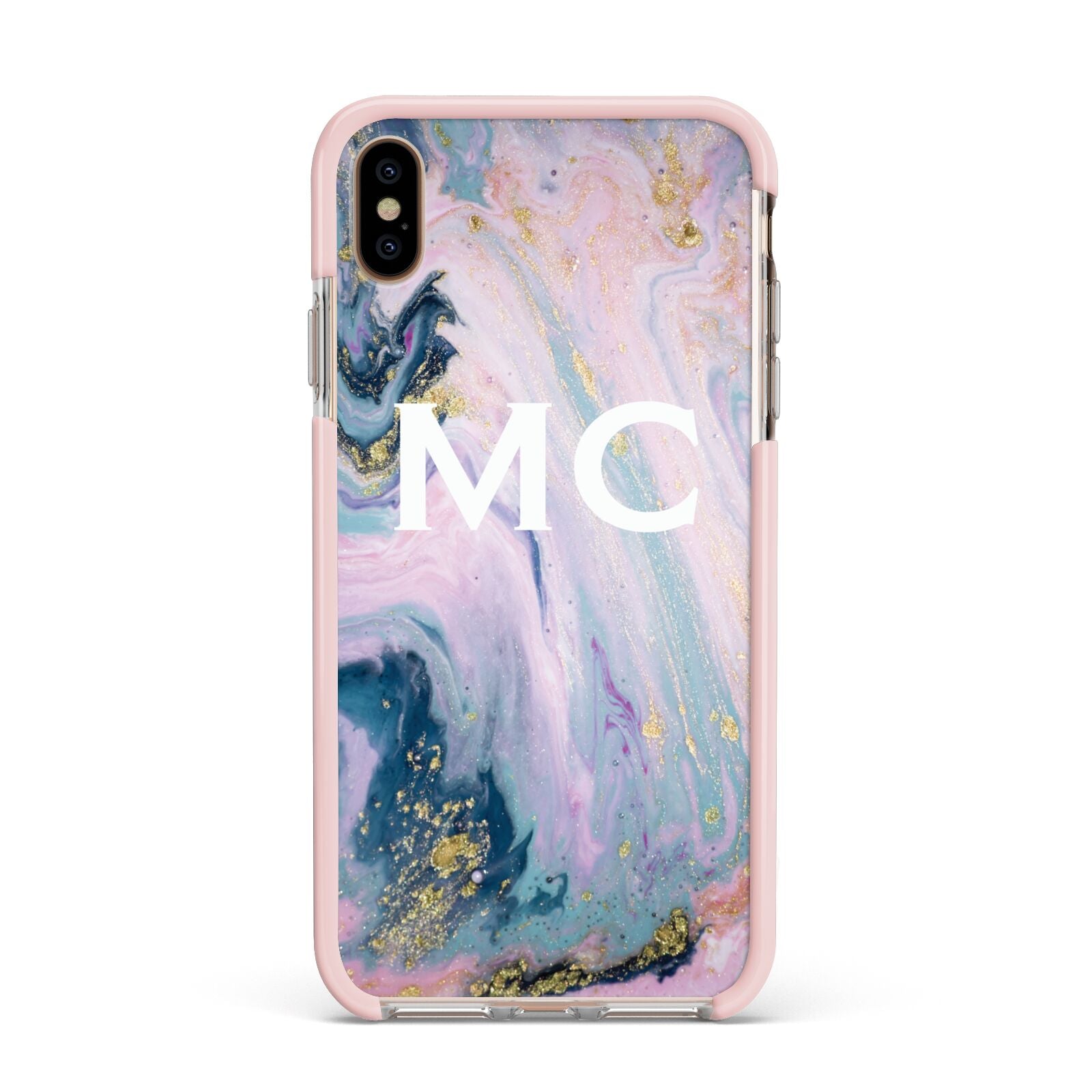 Monogrammed Purple Gold Glitter Marble Apple iPhone Xs Max Impact Case Pink Edge on Gold Phone