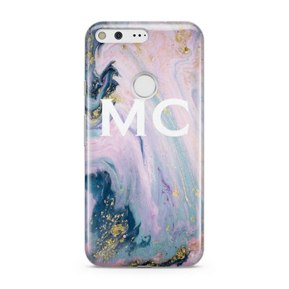 Monogrammed Purple Gold Glitter Marble Google Pixel Case