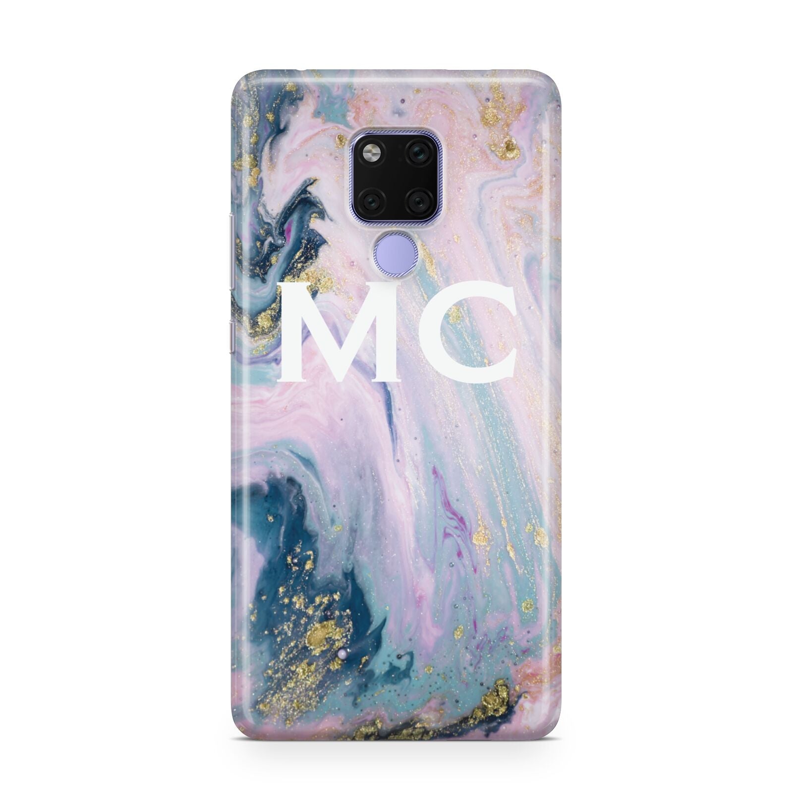 Monogrammed Purple Gold Glitter Marble Huawei Mate 20X Phone Case