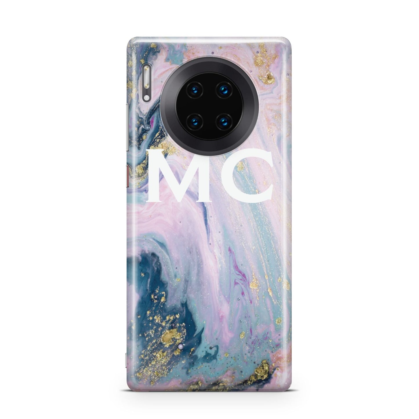 Monogrammed Purple Gold Glitter Marble Huawei Mate 30 Pro Phone Case