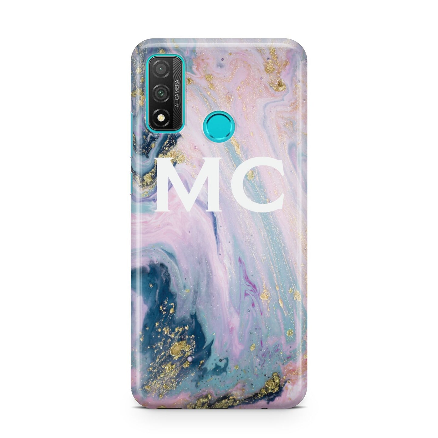 Monogrammed Purple Gold Glitter Marble Huawei P Smart 2020