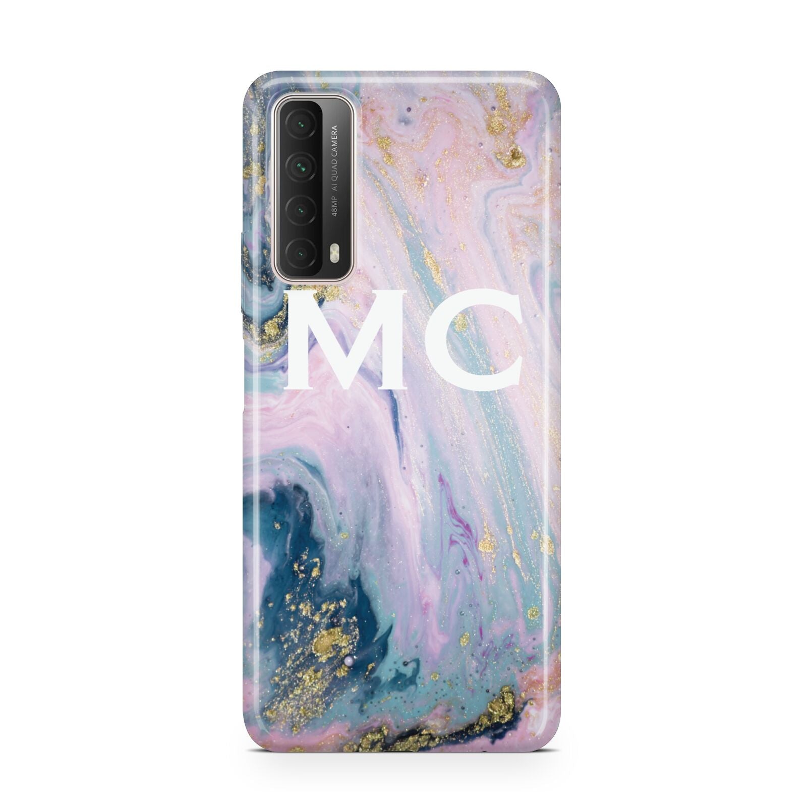 Monogrammed Purple Gold Glitter Marble Huawei P Smart 2021