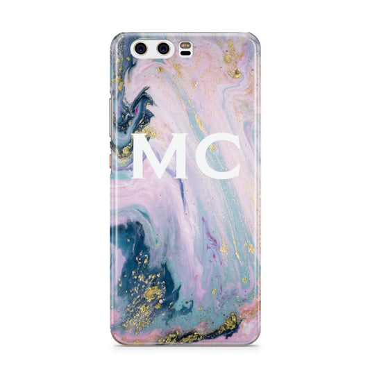 Monogrammed Purple Gold Glitter Marble Huawei P10 Phone Case