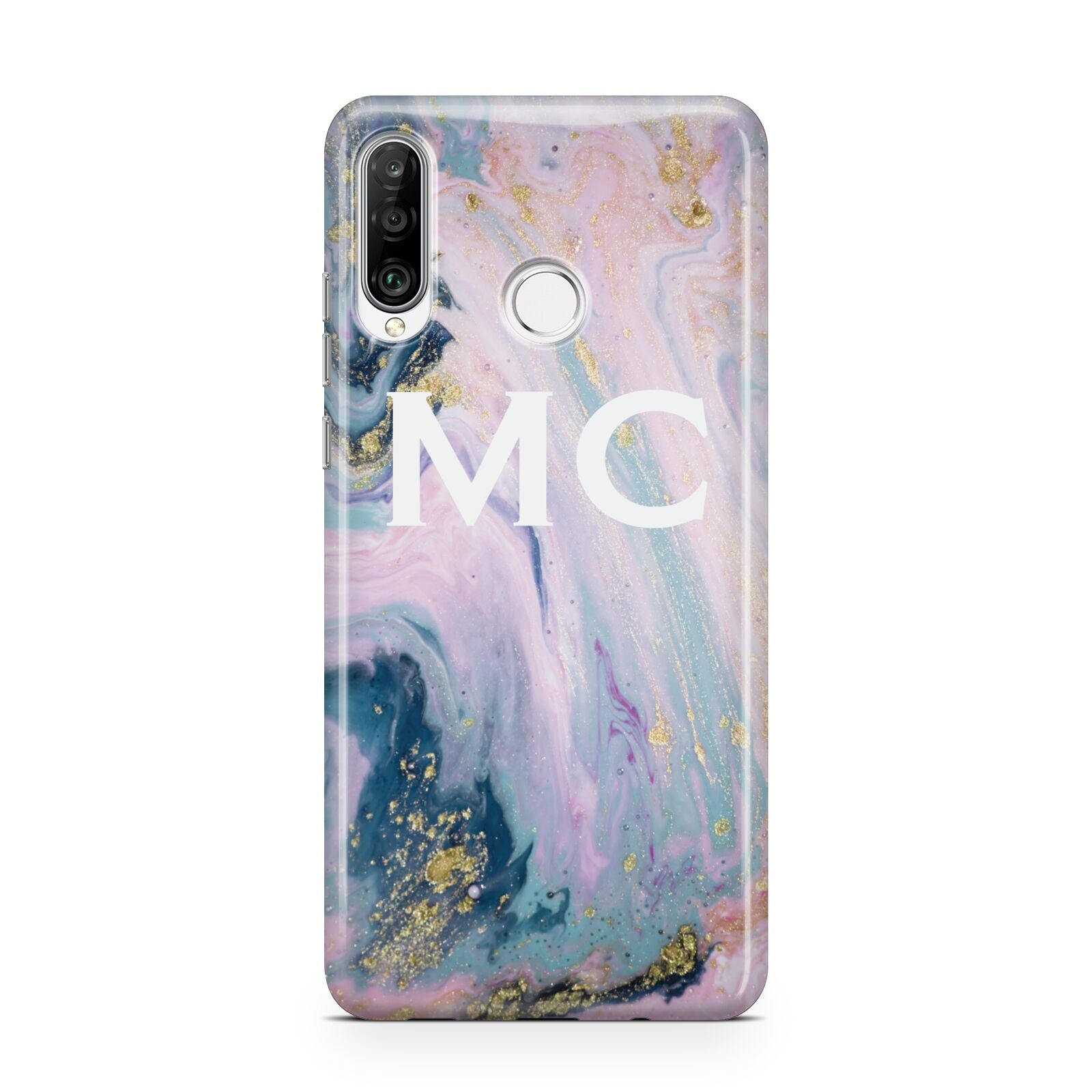 Monogrammed Purple Gold Glitter Marble Huawei P30 Lite Phone Case