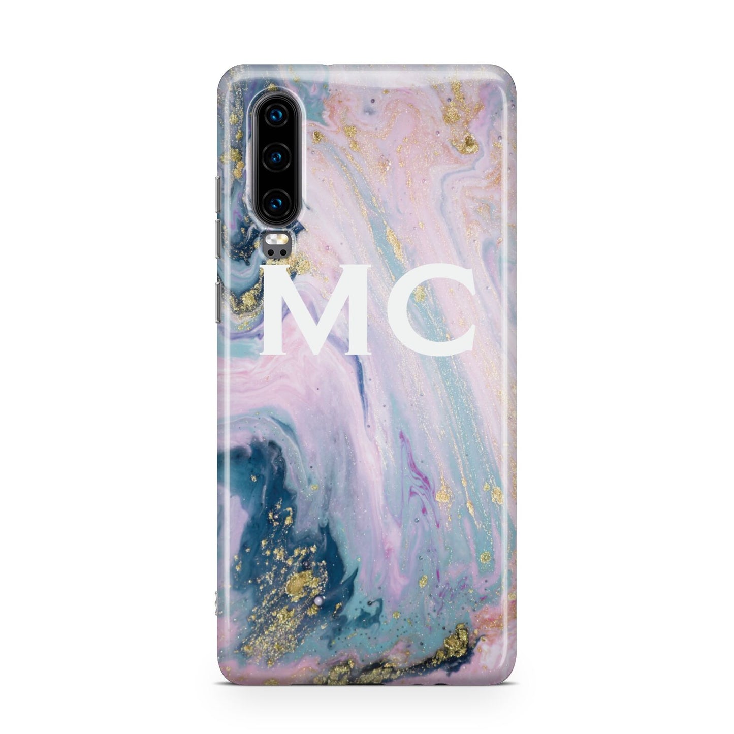 Monogrammed Purple Gold Glitter Marble Huawei P30 Phone Case