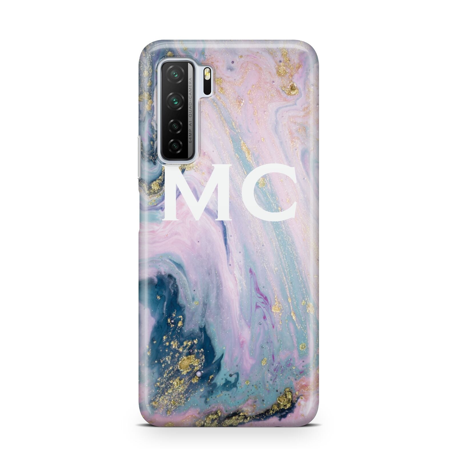 Monogrammed Purple Gold Glitter Marble Huawei P40 Lite 5G Phone Case