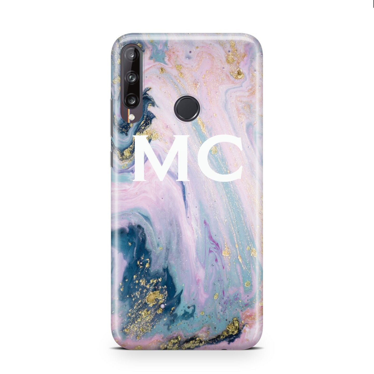 Monogrammed Purple Gold Glitter Marble Huawei P40 Lite E Phone Case