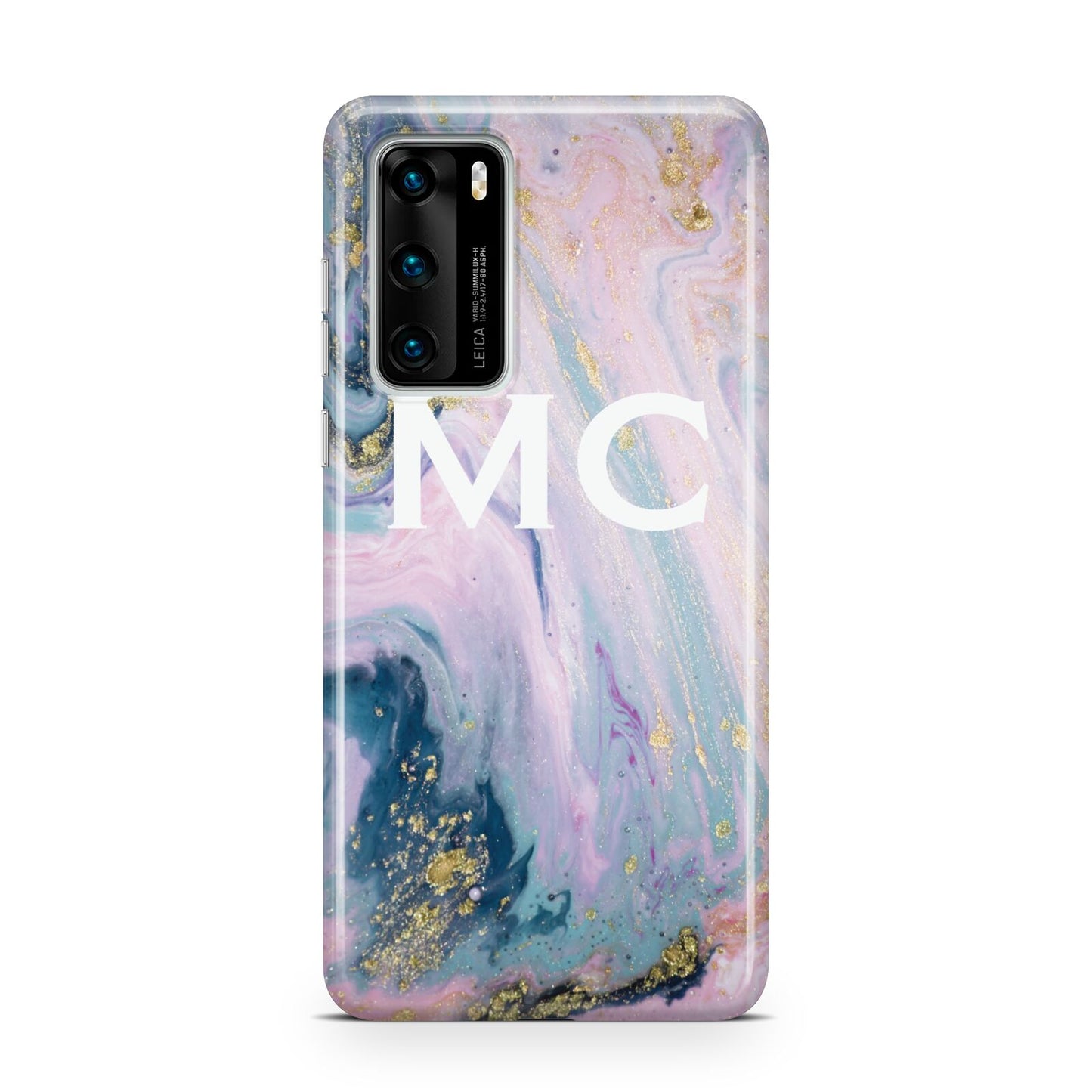 Monogrammed Purple Gold Glitter Marble Huawei P40 Phone Case