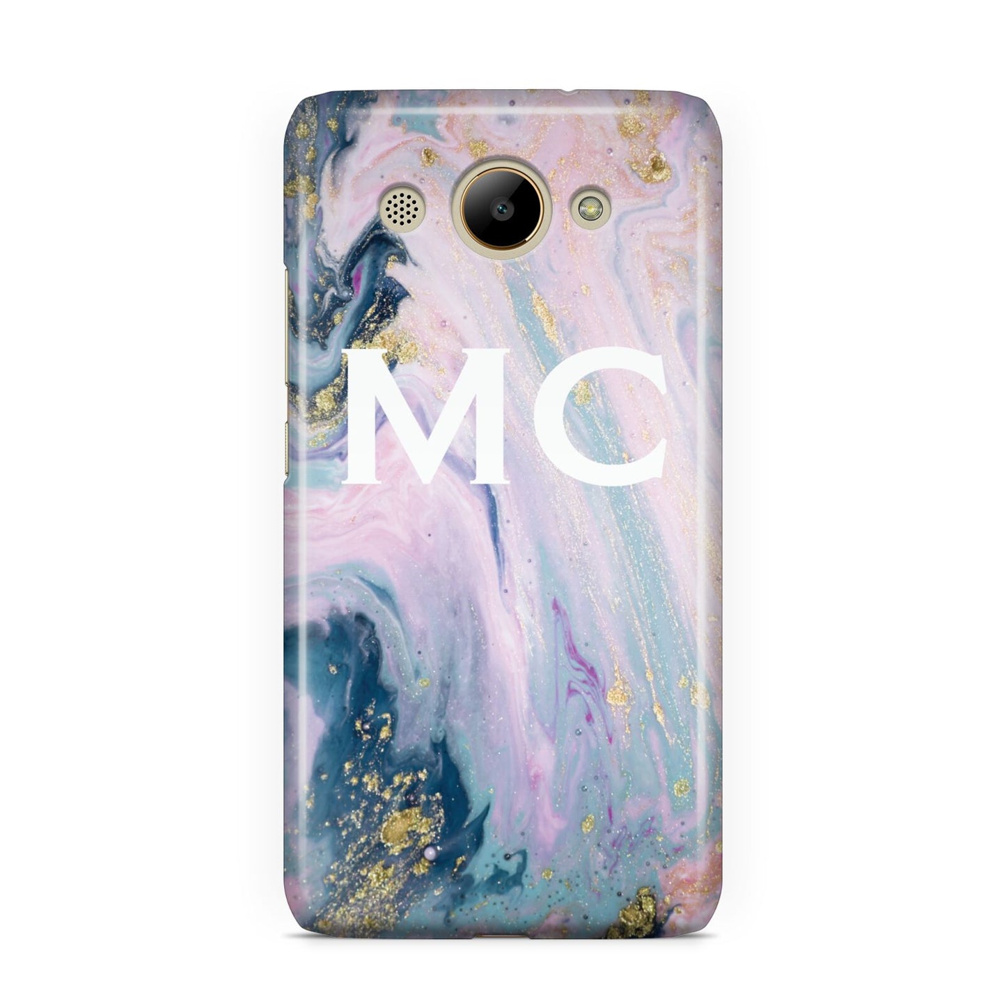 Monogrammed Purple Gold Glitter Marble Huawei Y3 2017