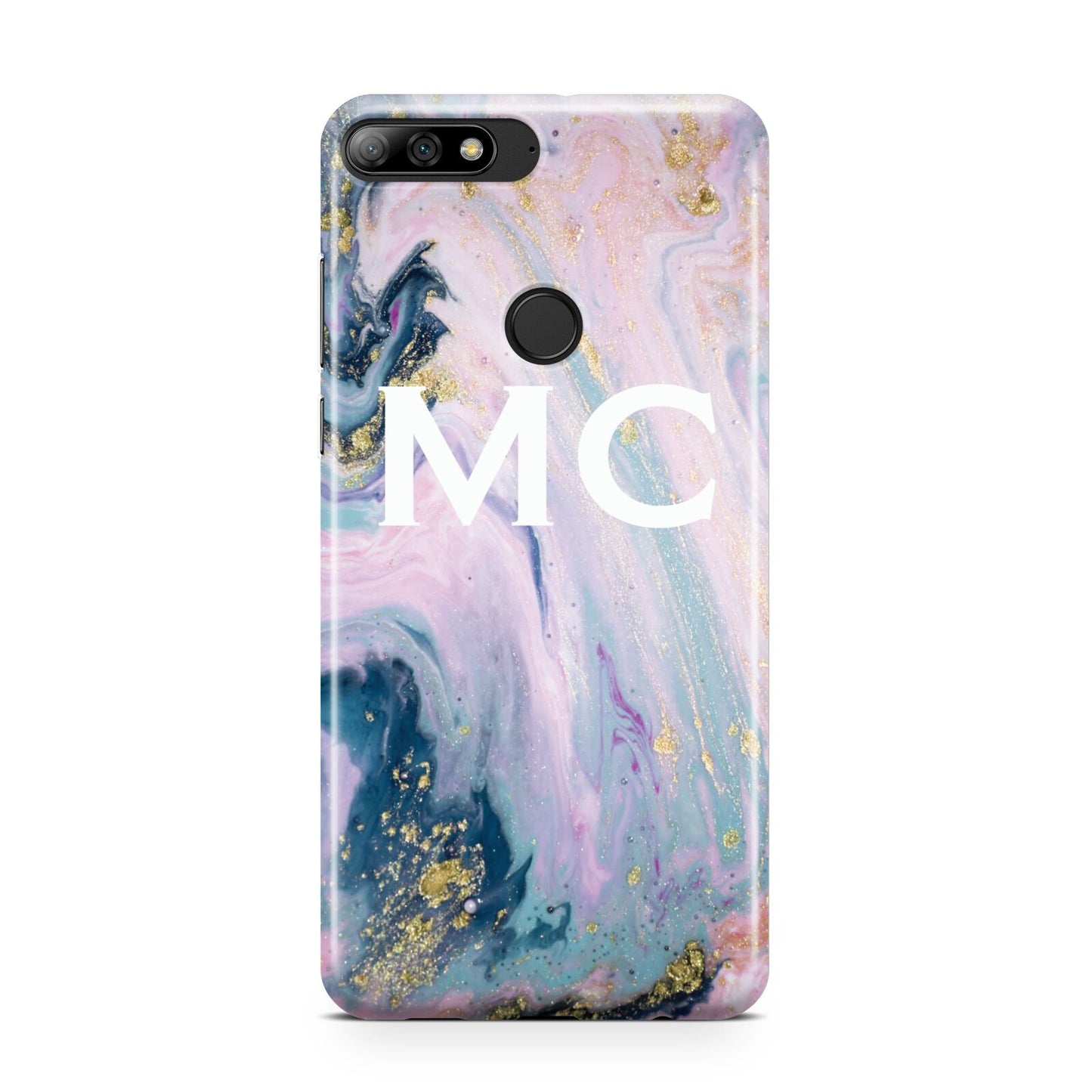 Monogrammed Purple Gold Glitter Marble Huawei Y7 2018